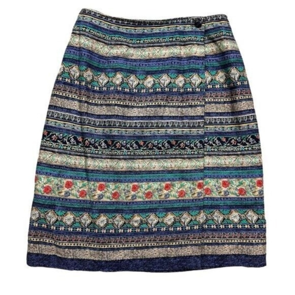 Hunt Club Vintage Tapestry Print Wrap Midi Skirt Blue Green‎ Floral Boho Size 6